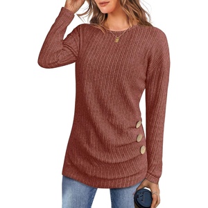 image:imageANRABESS Womens Long Sleeve Tunic Top 2026 Fall Sweaters Lightweight Ribbed Knit Buttons Shirts Casual Work OutfitsRust Orange