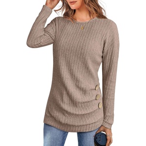 image:imageANRABESS Womens Long Sleeve Tunic Top 2026 Fall Sweaters Lightweight Ribbed Knit Buttons Shirts Casual Work OutfitsTan