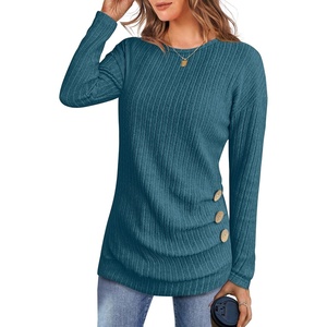 image:imageANRABESS Womens Long Sleeve Tunic Top 2026 Fall Sweaters Lightweight Ribbed Knit Buttons Shirts Casual Work OutfitsTeal