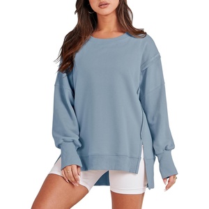 image:imageANRABESS Womens Oversized Crew Neck Sweatshirt Long Sleeve Shirts  Side Slits High Low Tunic Pairs With Leggings Soft Medium Weight Pullover Top Cozy Casual Slouchy Fall Spring ClothesLight Blue