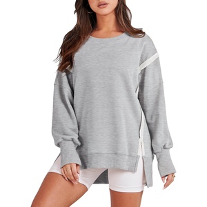 image:imageANRABESS Womens Oversized Crew Neck Sweatshirt Long Sleeve Shirts  Side Slits High Low Tunic Pairs With Leggings Soft Medium Weight Pullover Top Cozy Casual Slouchy Fall Spring ClothesGray