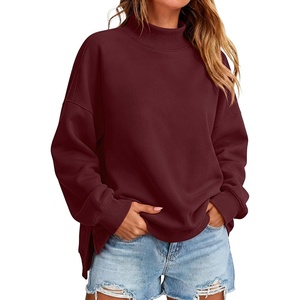 image:imageANRABESS Womens Oversized Mock Neck Sweatshirts  Pullover Long Sleeve Cute Tops Side Slit Loose Fit Comfy Soft Casual Work Daily Outfit Fall Winter Fashion ClothingWine Red