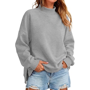 image:imageANRABESS Womens Oversized Mock Neck Sweatshirts  Pullover Long Sleeve Cute Tops Side Slit Loose Fit Comfy Soft Casual Work Daily Outfit Fall Winter Fashion ClothingLight Grey