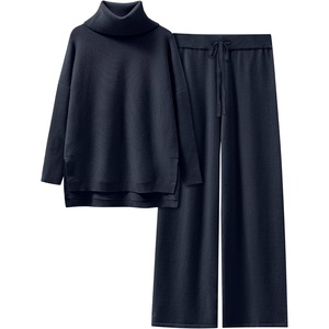 image:imageANRABESS Womens Oversized Turtleneck Sweater Sets  Soft Comfy Warm Lounge Set 2 Piece Outfits Pullover Top amp Wide Leg Pants Casual Travel Sweatsuit Fall Winter Daily WearNavy Blue