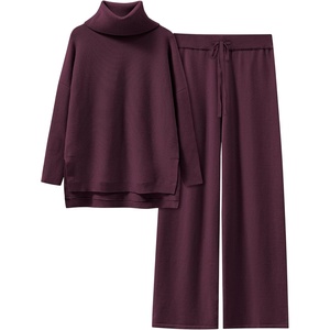 image:imageANRABESS Womens Oversized Turtleneck Sweater Sets  Soft Comfy Warm Lounge Set 2 Piece Outfits Pullover Top amp Wide Leg Pants Casual Travel Sweatsuit Fall Winter Daily WearWine Red