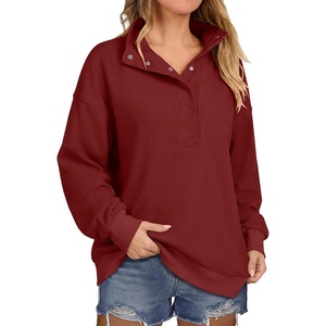 image:imageANRABESS Womens Waffle Knit Loose Snap Henley Sweatshirts  Lightweight Cozy Fabric Long Sleeve Pullover Tops Stand Collar Half Button Casual Daily Wear amp Preppy Spring amp FallBirck Red