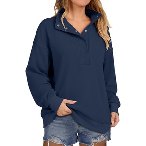 image:imageANRABESS Womens Waffle Knit Loose Snap Henley Sweatshirts  Lightweight Cozy Fabric Long Sleeve Pullover Tops Stand Collar Half Button Casual Daily Wear amp Preppy Spring amp FallNavy Blue