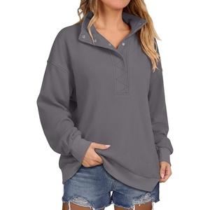 image:imageANRABESS Womens Waffle Knit Loose Snap Henley Sweatshirts  Lightweight Cozy Fabric Long Sleeve Pullover Tops Stand Collar Half Button Casual Daily Wear amp Preppy Spring amp FallGrey