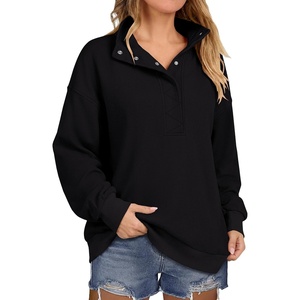 image:imageANRABESS Womens Waffle Knit Loose Snap Henley Sweatshirts  Lightweight Cozy Fabric Long Sleeve Pullover Tops Stand Collar Half Button Casual Daily Wear amp Preppy Spring amp FallBlack