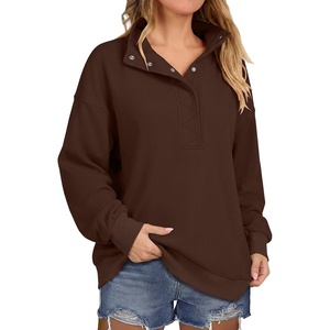image:imageANRABESS Womens Waffle Knit Loose Snap Henley Sweatshirts  Lightweight Cozy Fabric Long Sleeve Pullover Tops Stand Collar Half Button Casual Daily Wear amp Preppy Spring amp FallBrown