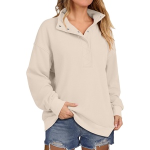 image:imageANRABESS Womens Waffle Knit Loose Snap Henley Sweatshirts  Lightweight Cozy Fabric Long Sleeve Pullover Tops Stand Collar Half Button Casual Daily Wear amp Preppy Spring amp FallBeige