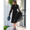 image:imageANRABESS Womens Floral Chiffon Midi Dress Puff Long Sleeve Mock Neck Summer Wedding Guest Party Dresses Fall 2026 OutfitsBlack