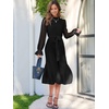 image:imageANRABESS Womens Floral Chiffon Midi Dress Puff Long Sleeve Mock Neck Summer Wedding Guest Party Dresses Fall 2026 OutfitsBlack