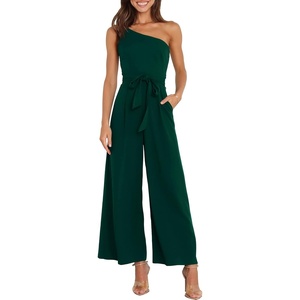 image:imageANRABESS Women Summer Dressy Jumpsuits One Shoulder Sleeveless Casual Wide Leg Pants Romper Jumper 2026 Trendy OutfitsDeep Green
