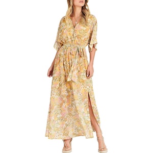 image:imageANRABESS Womens 12 Sleeve Beach Wedding Guest Maxi Dresses 2026 Summer Wrap V Neck Boho Floral Flowy Slit Long DressesFloral Yellow Pink