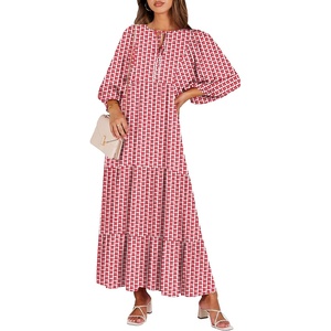 image:imageANRABESS Womens Boho Floral 34 Puff Sleeve Maxi Dress  Tiered Flowy Loose Fit Comfy Soft Rayon Fabric Wedding Guest Church Beach Modest Elegant Spring Summer Fall OutfitsRed Floral