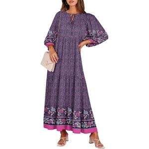 image:imageANRABESS Womens Boho Floral 34 Puff Sleeve Maxi Dress  Tiered Flowy Loose Fit Comfy Soft Rayon Fabric Wedding Guest Church Beach Modest Elegant Spring Summer Fall OutfitsPurple Floral
