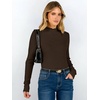image:imageANRABESS Long Sleeve Shirts for Women Mock Neck Ribbed Top  Lettuce Trim Knit Fitted Tops Soft Lightweight Layer Basic Tee Going Out Work Tshirts Business Casual Fall Daily WearBrown