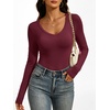 image:imageANRABESS Womens Long Sleeve Shirts Double Lined Tops  V Neck Basic Tee Soft Stretch Fleece Slim Fitted Fall Winter Warm Layer Clothing Going Out Casual Work Everyday WearWine Red
