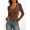image:imageANRABESS Womens Long Sleeve Shirts Double Lined Tops  V Neck Basic Tee Soft Stretch Fleece Slim Fitted Fall Winter Warm Layer Clothing Going Out Casual Work Everyday WearCoffee