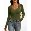 image:imageANRABESS Womens Long Sleeve Shirts Double Lined Tops  V Neck Basic Tee Soft Stretch Fleece Slim Fitted Fall Winter Warm Layer Clothing Going Out Casual Work Everyday WearArmy Green