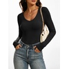 image:imageANRABESS Womens Long Sleeve Shirts Double Lined Tops  V Neck Basic Tee Soft Stretch Fleece Slim Fitted Fall Winter Warm Layer Clothing Going Out Casual Work Everyday WearBlack