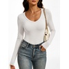 image:imageANRABESS Womens Long Sleeve Shirts Double Lined Tops  V Neck Basic Tee Soft Stretch Fleece Slim Fitted Fall Winter Warm Layer Clothing Going Out Casual Work Everyday WearWhite