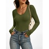 image:imageANRABESS Womens Long Sleeve Shirts Double Lined Tops  V Neck Basic Tee Soft Stretch Fleece Slim Fitted Fall Winter Warm Layer Clothing Going Out Casual Work Everyday WearArmy Green