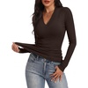 image:imageANRABESS Womens Long Sleeve V Neck Ribbed Knit Fitted Tops  Comfy Basic Tee Shirts Slim Fit Stretchy Soft Breathable Fabric Fall Winter Layer Casual Work Travel Vacation Daily WearCoffee