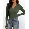 image:imageANRABESS Womens Long Sleeve V Neck Ribbed Knit Fitted Tops  Comfy Basic Tee Shirts Slim Fit Stretchy Soft Breathable Fabric Fall Winter Layer Casual Work Travel Vacation Daily WearArmy Green