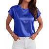 image:imageANRABESS Womens Satin Tops Cap Short Sleeve Crew Neck Shirts Dressy Business Casual Office Blouse Silky 2026 Summer OutfitsRoyal Blue