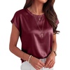image:imageANRABESS Womens Satin Tops Cap Short Sleeve Crew Neck Shirts Dressy Business Casual Office Blouse Silky 2026 Summer OutfitsWine Red