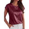 image:imageANRABESS Womens Satin Tops Cap Short Sleeve Crew Neck Shirts Dressy Business Casual Office Blouse Silky 2026 Summer OutfitsWine Red
