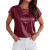 image:imageANRABESS Womens Satin Tops Cap Short Sleeve Crew Neck Shirts Dressy Business Casual Office Blouse Silky 2026 Summer OutfitsWine Red