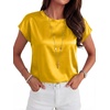 image:imageANRABESS Womens Satin Tops Cap Short Sleeve Crew Neck Shirts Dressy Business Casual Office Blouse Silky 2026 Summer OutfitsYellow