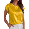 image:imageANRABESS Womens Satin Tops Cap Short Sleeve Crew Neck Shirts Dressy Business Casual Office Blouse Silky 2026 Summer OutfitsYellow