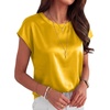 image:imageANRABESS Womens Satin Tops Cap Short Sleeve Crew Neck Shirts Dressy Business Casual Office Blouse Silky 2026 Summer OutfitsYellow