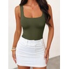 image:imageANRABESS Womens Square Neck Tummy Control Tank Bodysuits  Double Lined SeamlessSleeveless Snap ClosureNo BraStretchy Soft FitGoing Out TopsDaily Vacation WearSpring SummerArmy Green