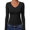 image:imageANRABESS Womens Long Sleeve Shirts Double Lined Tops  V Neck Basic Tee Soft Stretch Fleece Slim Fitted Fall Winter Warm Layer Clothing Going Out Casual Work Everyday WearBlack