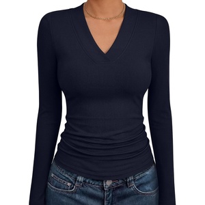 image:imageANRABESS Womens Long Sleeve V Neck Ribbed Knit Fitted Tops  Comfy Basic Tee Shirts Slim Fit Stretchy Soft Breathable Fabric Fall Winter Layer Casual Work Travel Vacation Daily WearNavy Blue