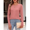 image:imageANRABESS Long Sleeve Shirts for Women Metal Keyhole Neck Tops  Solid amp Floral Print Basic TeeSoft Regular Fit Blouses for Office Business WorkCasual Daily Wear Spring amp FallCoral