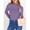 image:imageANRABESS Long Sleeve Shirts for Women Mock Neck Tops  Lettuce Trim Ribbed Knit TShirts Dressy Blouse Slim Fit Summer Tee Business Causal Outfits Fall Layer ClothingPurple
