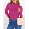 image:imageANRABESS Long Sleeve Shirts for Women Mock Neck Tops  Lettuce Trim Ribbed Knit TShirts Dressy Blouse Slim Fit Summer Tee Business Causal Outfits Fall Layer ClothingHot Pink
