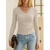 image:imageANRABESS Long Sleeve V Neck Ribbed Shirts for Women  Slim Fitted Knit Tops Comfy Lightweight Casual Work Basic Tees Fall Winter Layering ClothingLight Khaki