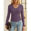 image:imageANRABESS Long Sleeve V Neck Ribbed Shirts for Women  Slim Fitted Knit Tops Comfy Lightweight Casual Work Basic Tees Fall Winter Layering ClothingPurple