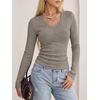 image:imageANRABESS Long Sleeve V Neck Ribbed Shirts for Women  Slim Fitted Knit Tops Comfy Lightweight Casual Work Basic Tees Fall Winter Layering ClothingTaupe