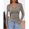 image:imageANRABESS Long Sleeve V Neck Ribbed Shirts for Women  Slim Fitted Knit Tops Comfy Lightweight Casual Work Basic Tees Fall Winter Layering ClothingTaupe