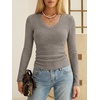 image:imageANRABESS Long Sleeve V Neck Ribbed Shirts for Women  Slim Fitted Knit Tops Comfy Lightweight Casual Work Basic Tees Fall Winter Layering ClothingTaupe