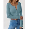 image:imageANRABESS Ribbed Henley Long Sleeve Shirts for Women  Soft Stretch Tops Button Down Slim Basic Layering Tees Casual Daily Wear Going Out Shirts Fall Spring Transition ClothesLight Blue