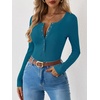 image:imageANRABESS Ribbed Henley Long Sleeve Shirts for Women  Soft Stretch Tops Button Down Slim Basic Layering Tees Casual Daily Wear Going Out Shirts Fall Spring Transition ClothesLake Blue